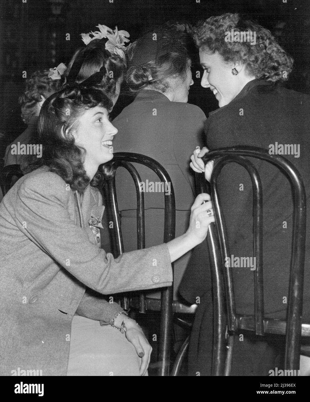 Career Woman (Tenth Of Twelve) -- Sorrow came to replace this kind of light-hearted pleasantry between Clare Boothe Luce and her daughter, Ann Brokaw (left), shown just before Mrs. Luce delivered the keynote address at the Republican State Convention in Hartford, Conn., 1942. The young girl was killed at the age of 19 in an auto collision in 1944. With her daughter, April, in 1942.The couple were mutually devoted. But April was killed in a car smash. February 20, 1953. (Photo by United Press). Stock Photo