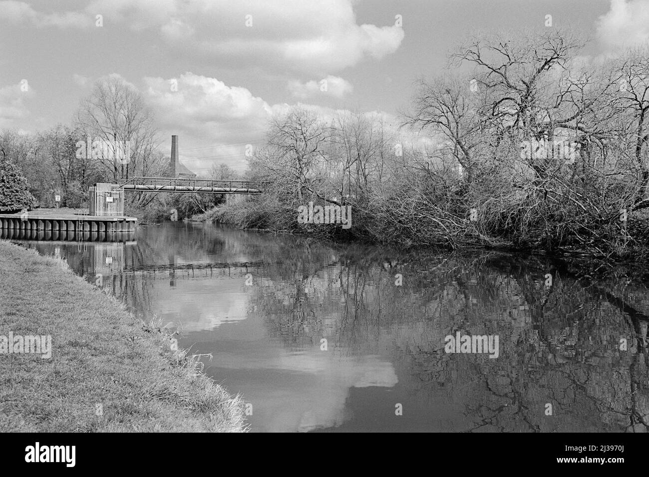 The River Lea in winter on Walthamstow Marshes, south of Tottenham Lock, North London UK Stock Photo