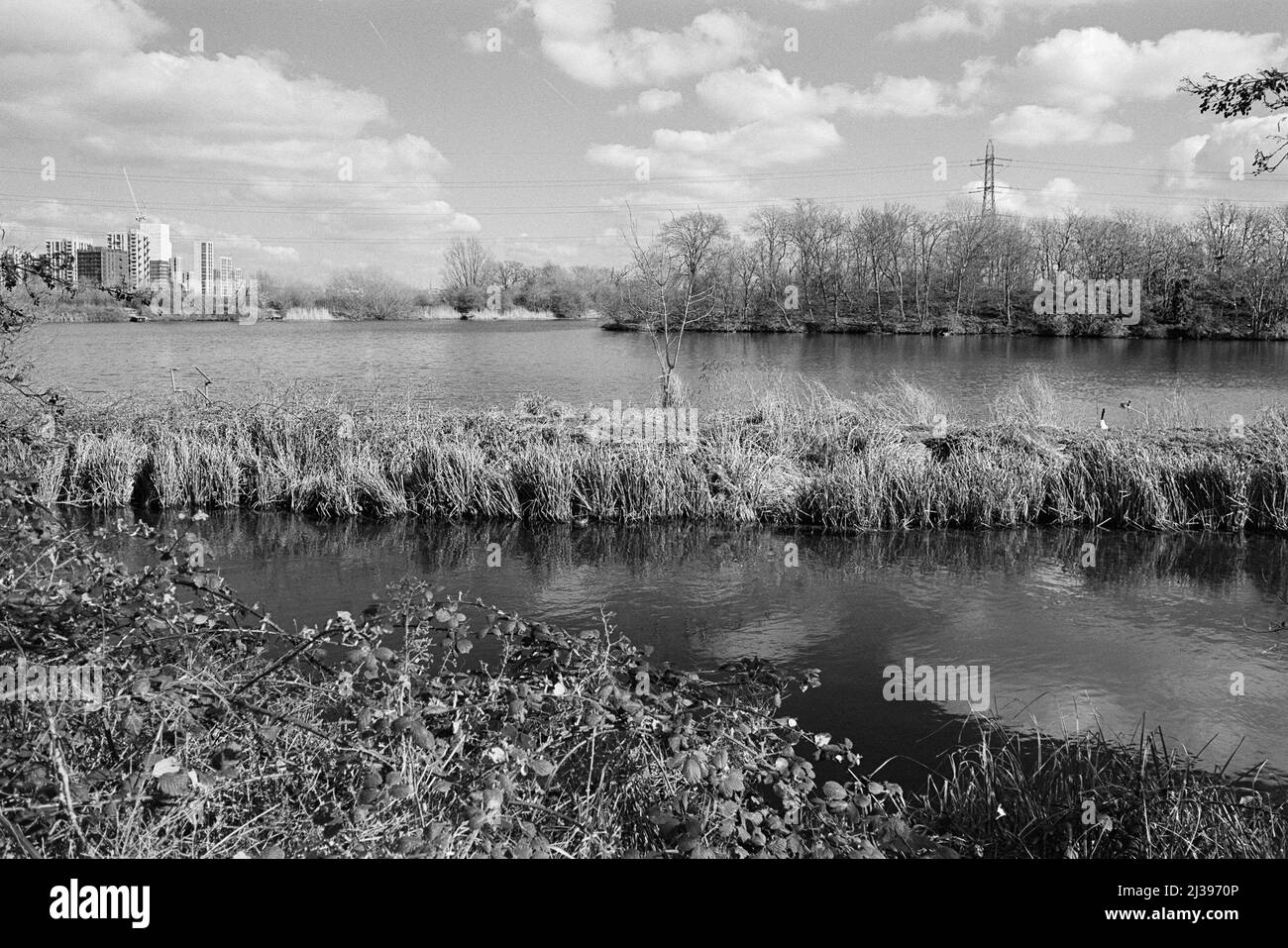 The Coppermill Stream and Walthamstow Reservoir on Walthamstow Marshes ...