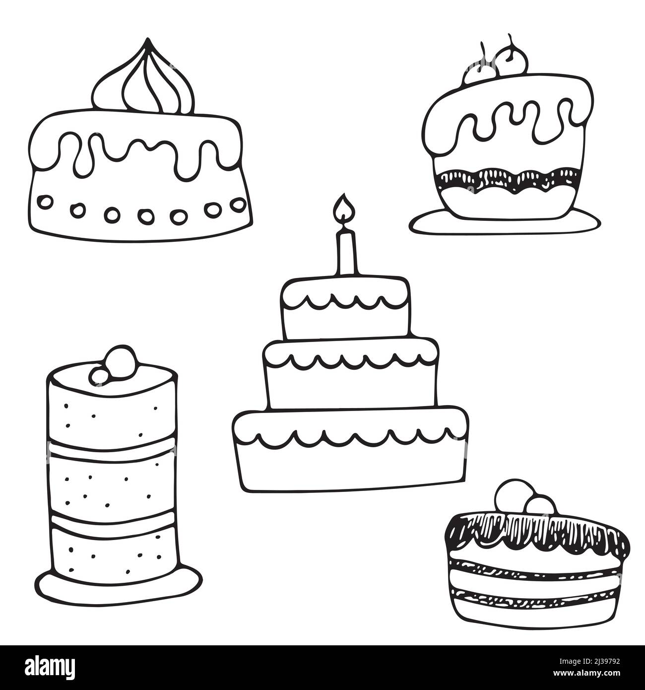 Set of vector hand drawn doodle cakes Stock Vector Image & Art Alamy