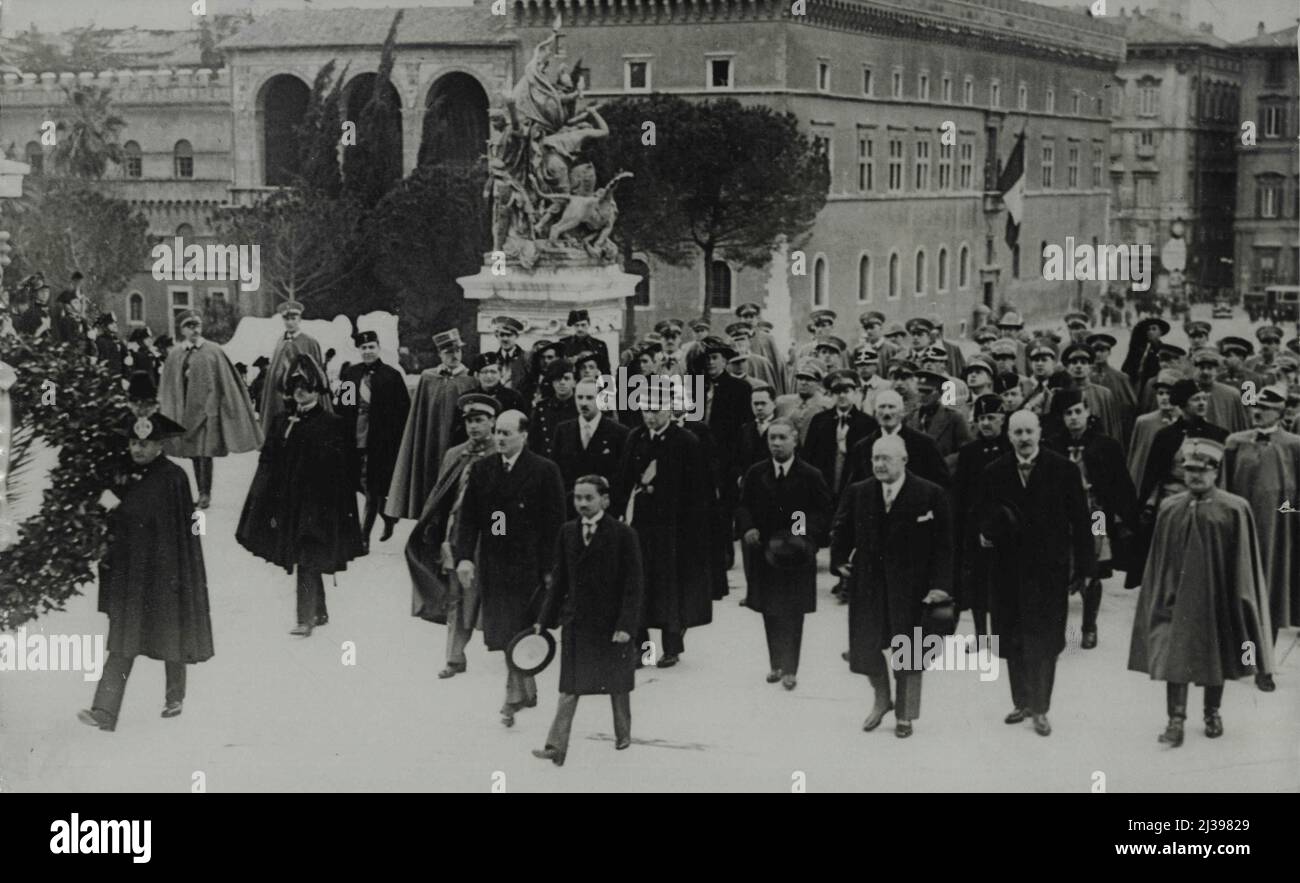 King Of Siam In Italy -- The King of Siam at the Tomb of the unknown ***** where he placed a wreath. The King of Siam recently arrived in Home were he was met ***** Crown Prince Umberto and Mussolini. March 14, 1934. (Photo by Keystone). Stock Photo