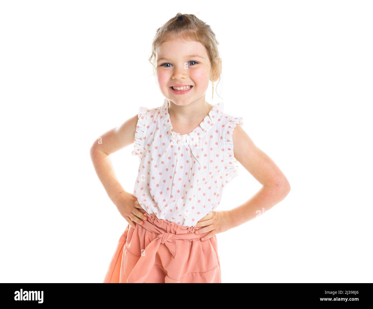 cute five year old caucasian girl posing isolated on white Stock Photo ...