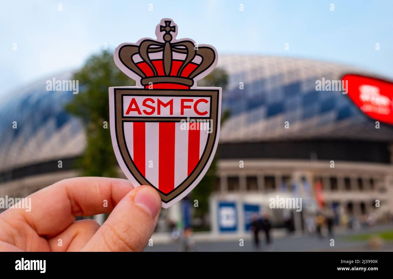 September 12, 2021, Monaco. The emblem of the football club AS Monaco