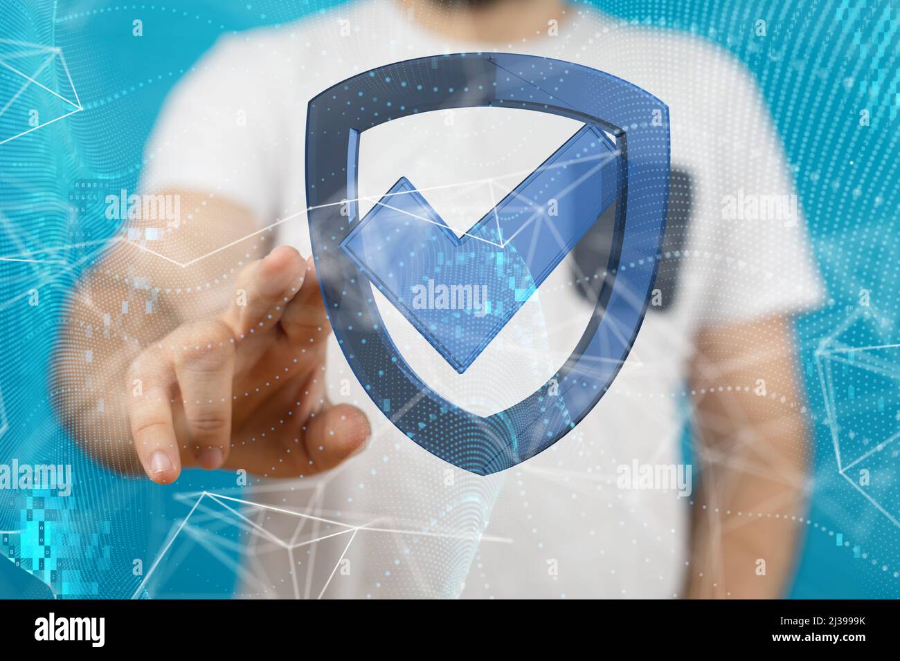 An illustration of secured information icon near a hand Stock Photo - Alamy