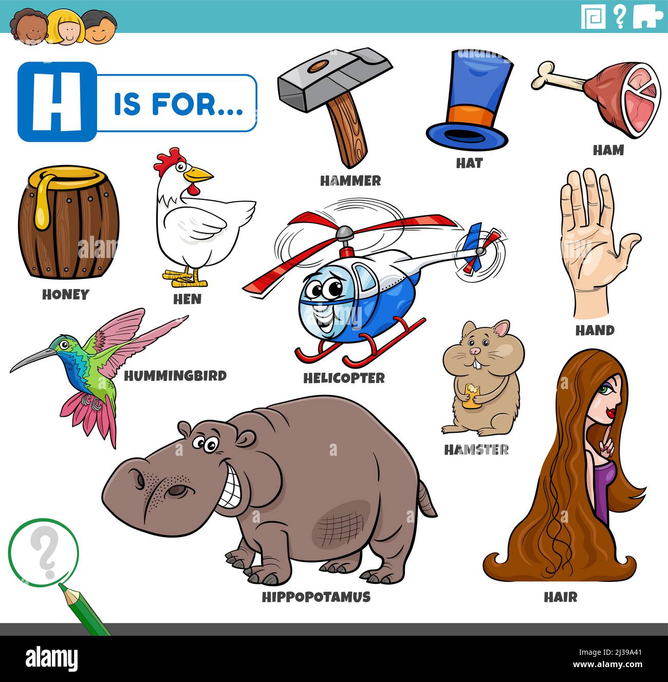 educational cartoon illustration for children with comic characters and