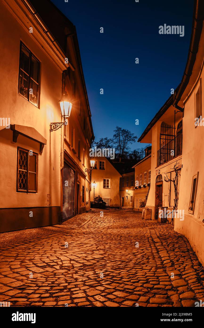 Quarter called New World in Prague consists of winding streets and small picturesque houses dating back to Middle Ages.Charming place with romantic Stock Photo