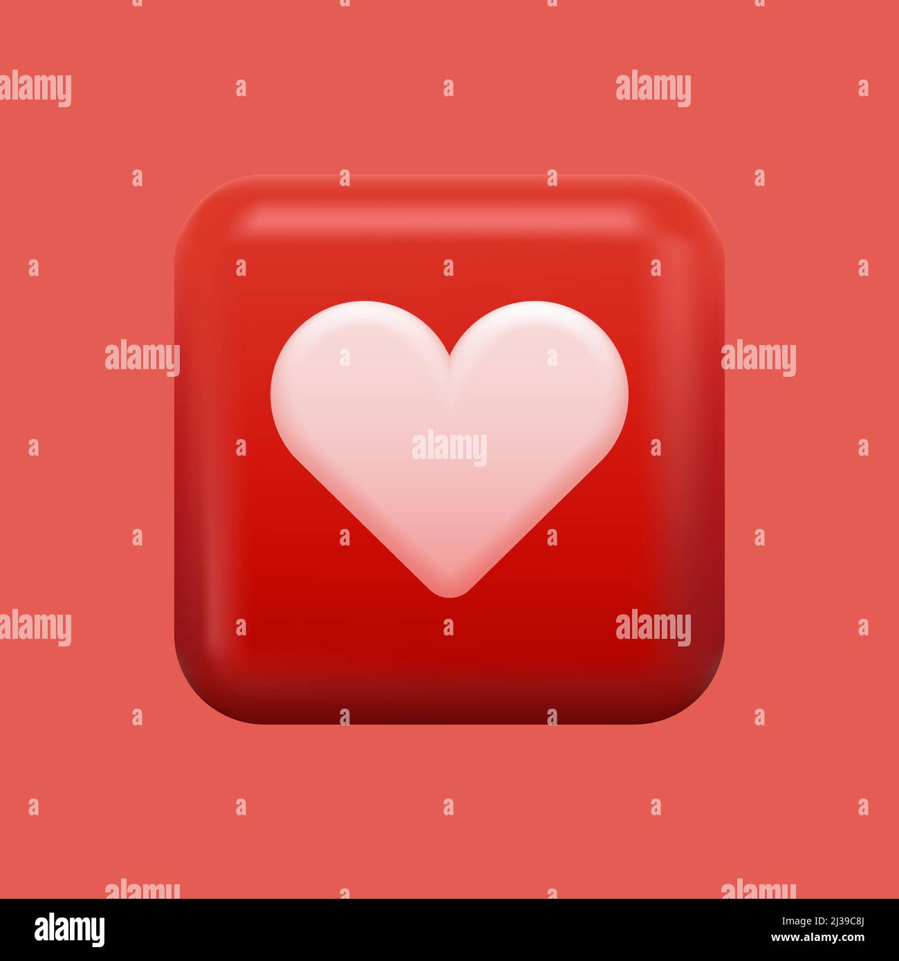 Isolated Like Icon. Red 3D Heart Button in Square Shape. Vector illustration Stock Vector