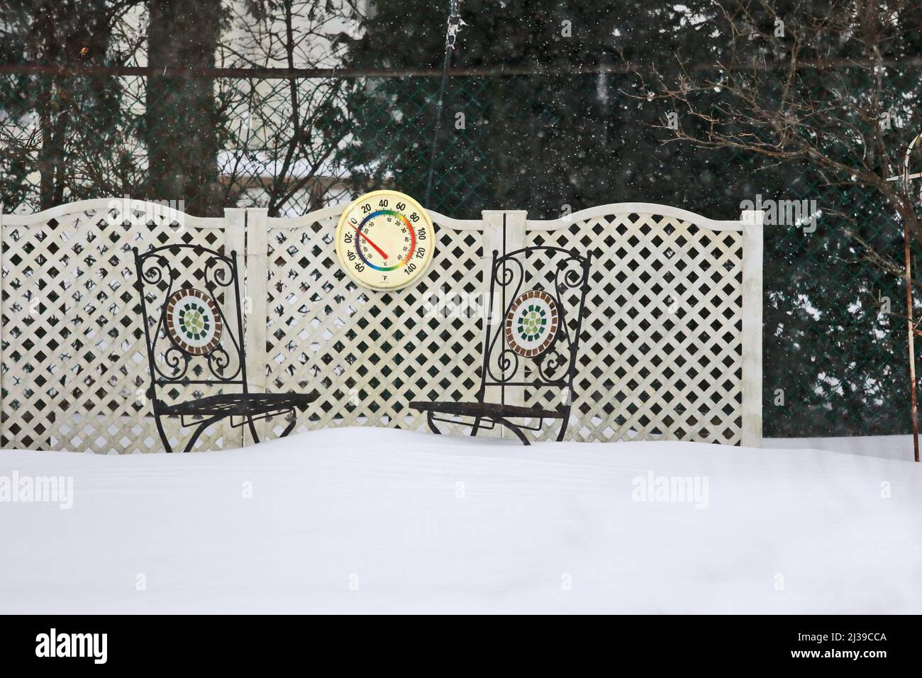 Backyard in winter Long Island New York Stock Photo
