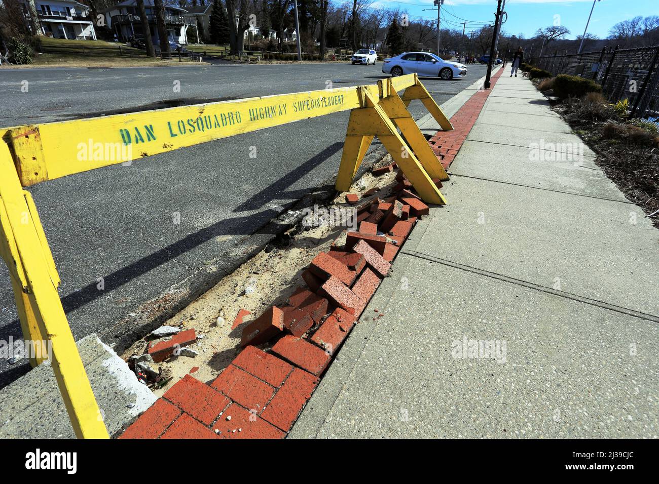 Sidewalk repair work Stony Brook Long Island New York Stock Photo