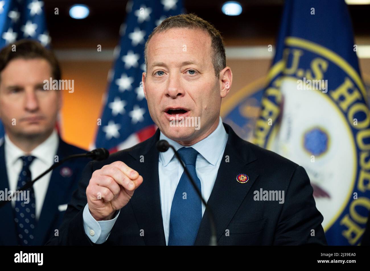 Washington, United States. 06th Apr, 2022. U.S. Representative Josh Gottheimer (D-NJ) speaks at a press conference about negotiations with Iran. Credit: SOPA Images Limited/Alamy Live News Stock Photo