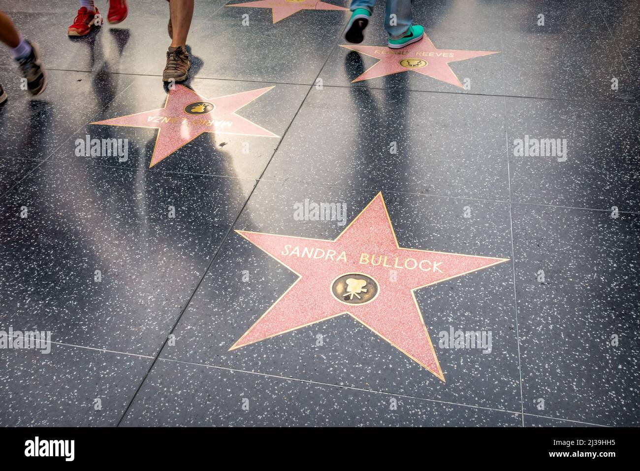 Sandra Bullock Star on the Hollywood Walk of Fame in Hollywood, Los Angeles, California, USA on a cloudy day. Stock Photo