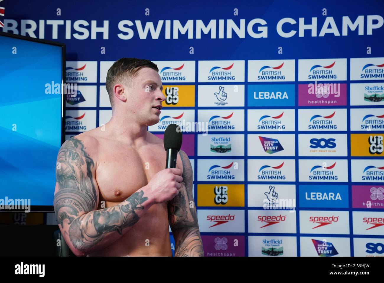 Loughborough NC's Adam Peaty in action after the Men's Open 50m Breaststroke Final on day two of the 2022 British Swimming Championships at Ponds Forge International Swimming Centre, Sheffield. Picture date: Wednesday April 6, 2022. Stock Photo