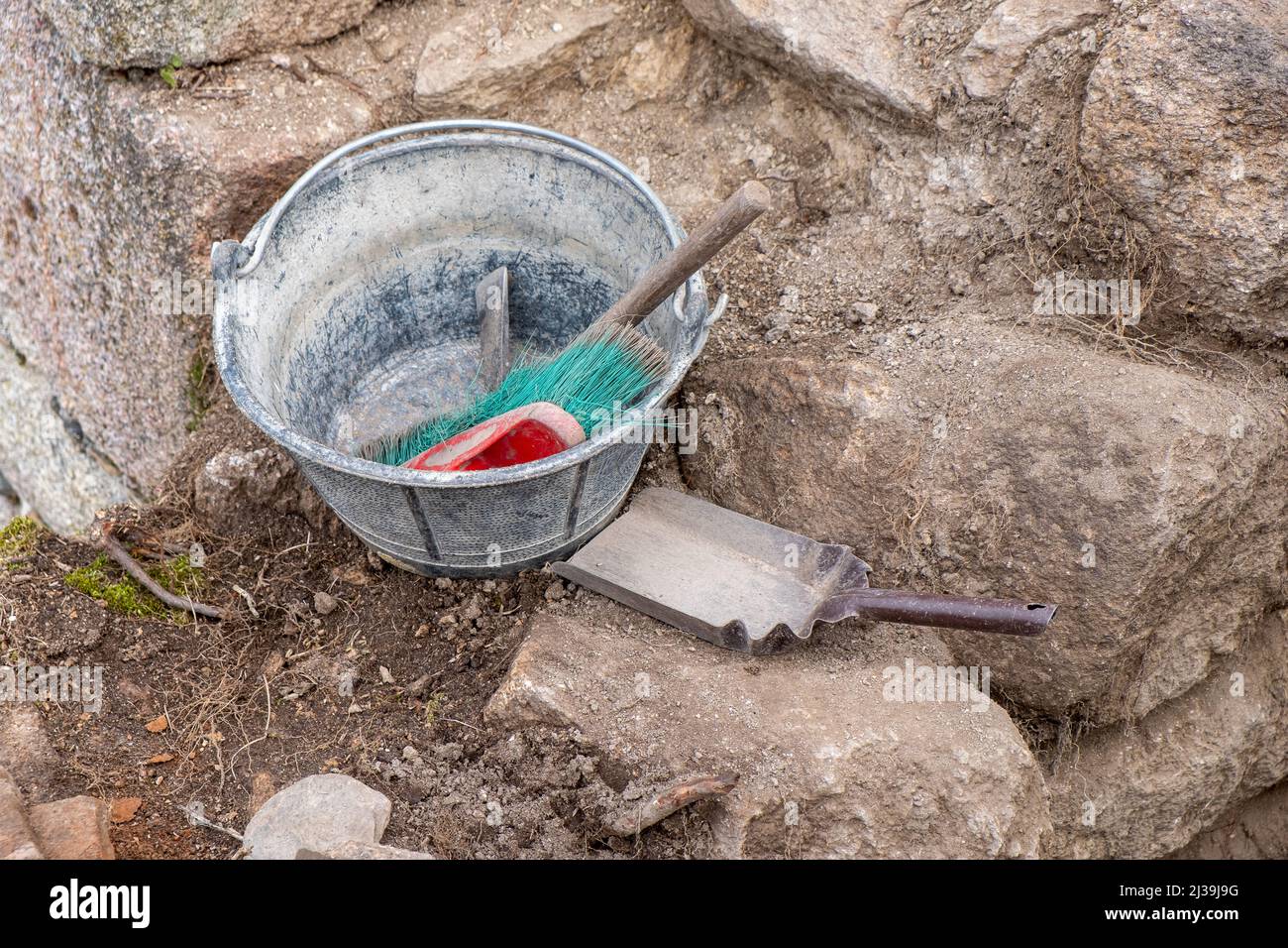 tools in an archaeological excavation Archaeology works Stock Photo