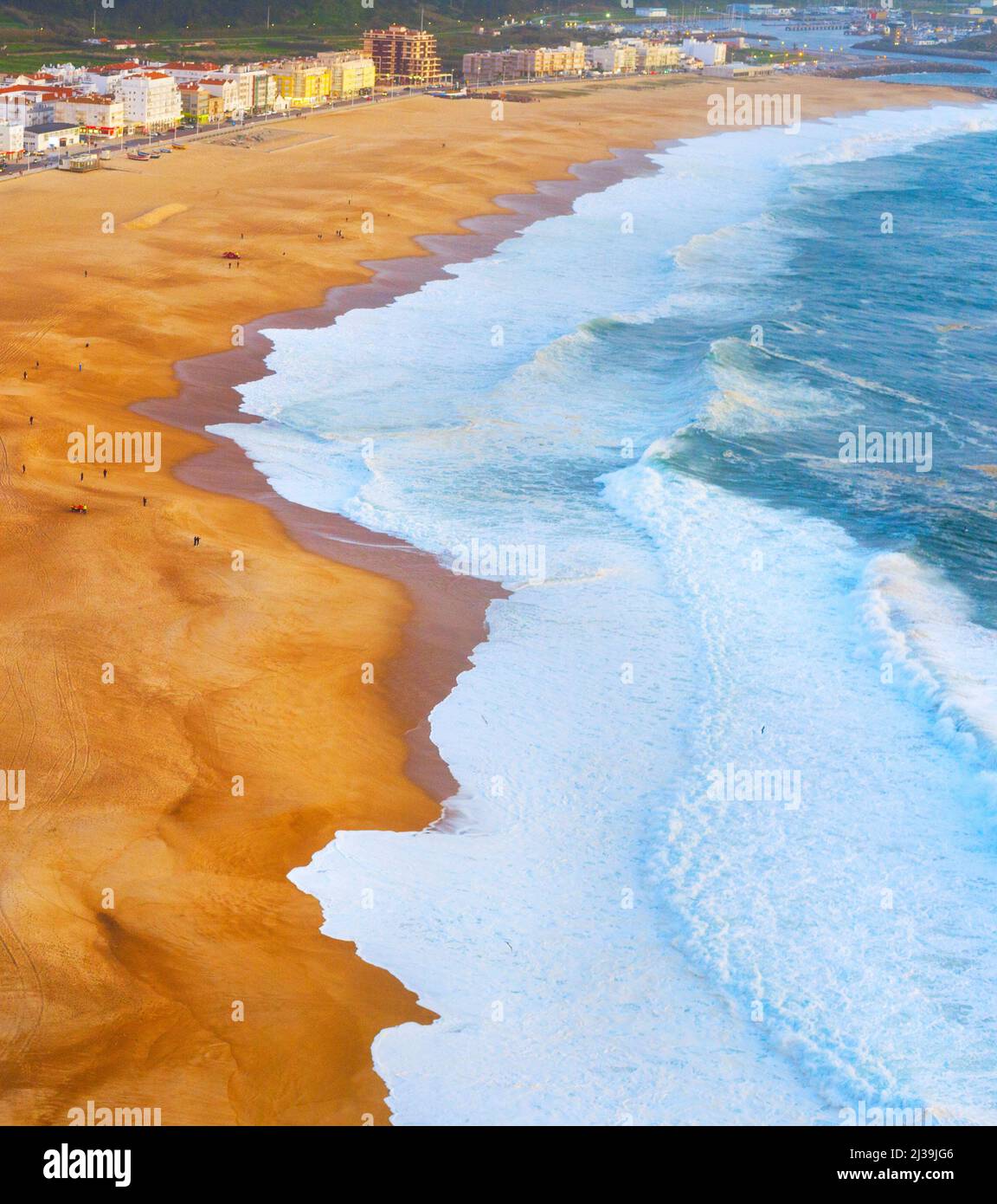 Aerial view of Nazare beach famous tourist destination. Portugal