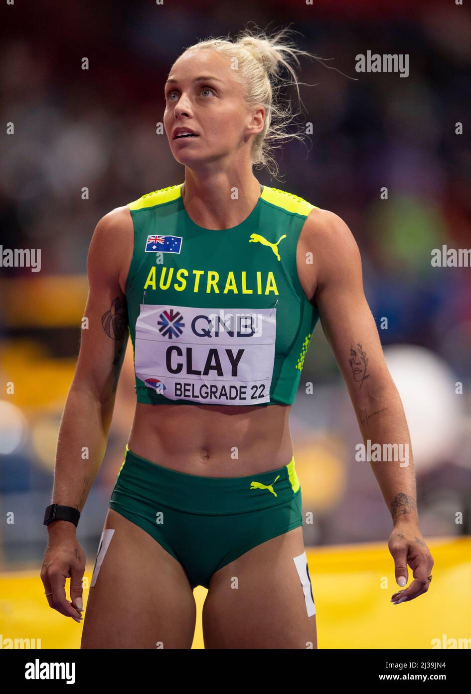 Liz Clay competing in the 60m hurdles semi finals on Day Two of the