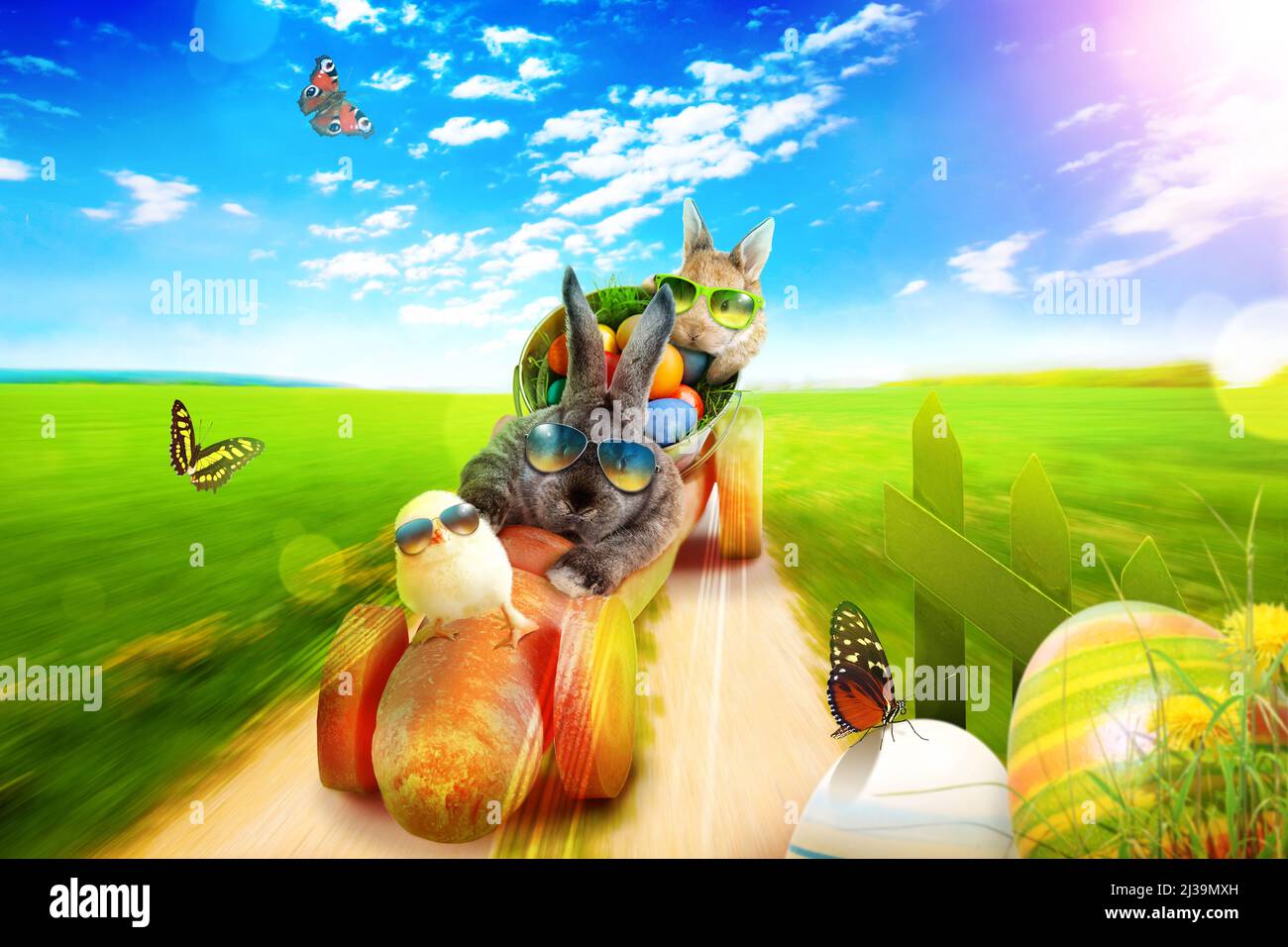 Easter composition with rabbit Festive decoration Happy Easter Stock