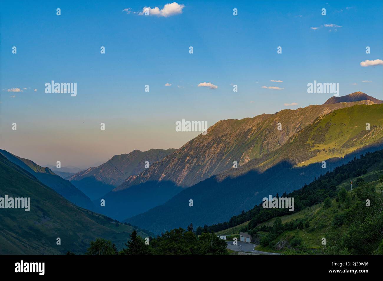 Summer Sunset Over Mountains Peaks and Valley Stock Photo - Alamy