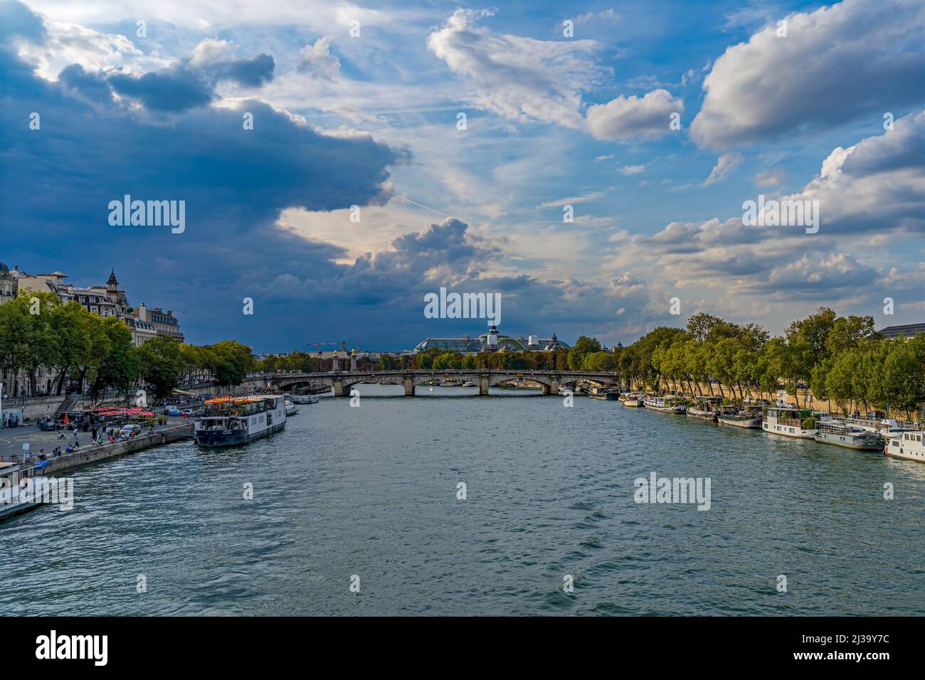 Paris Centre Inbetween Rivers Paris Center Covered by Stormy Clouds With Seine River and Boats ...