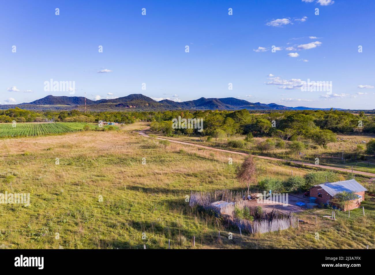 Poor rural area in Paraguay overlooking the Ybytyruzu Mountains Stock Photo