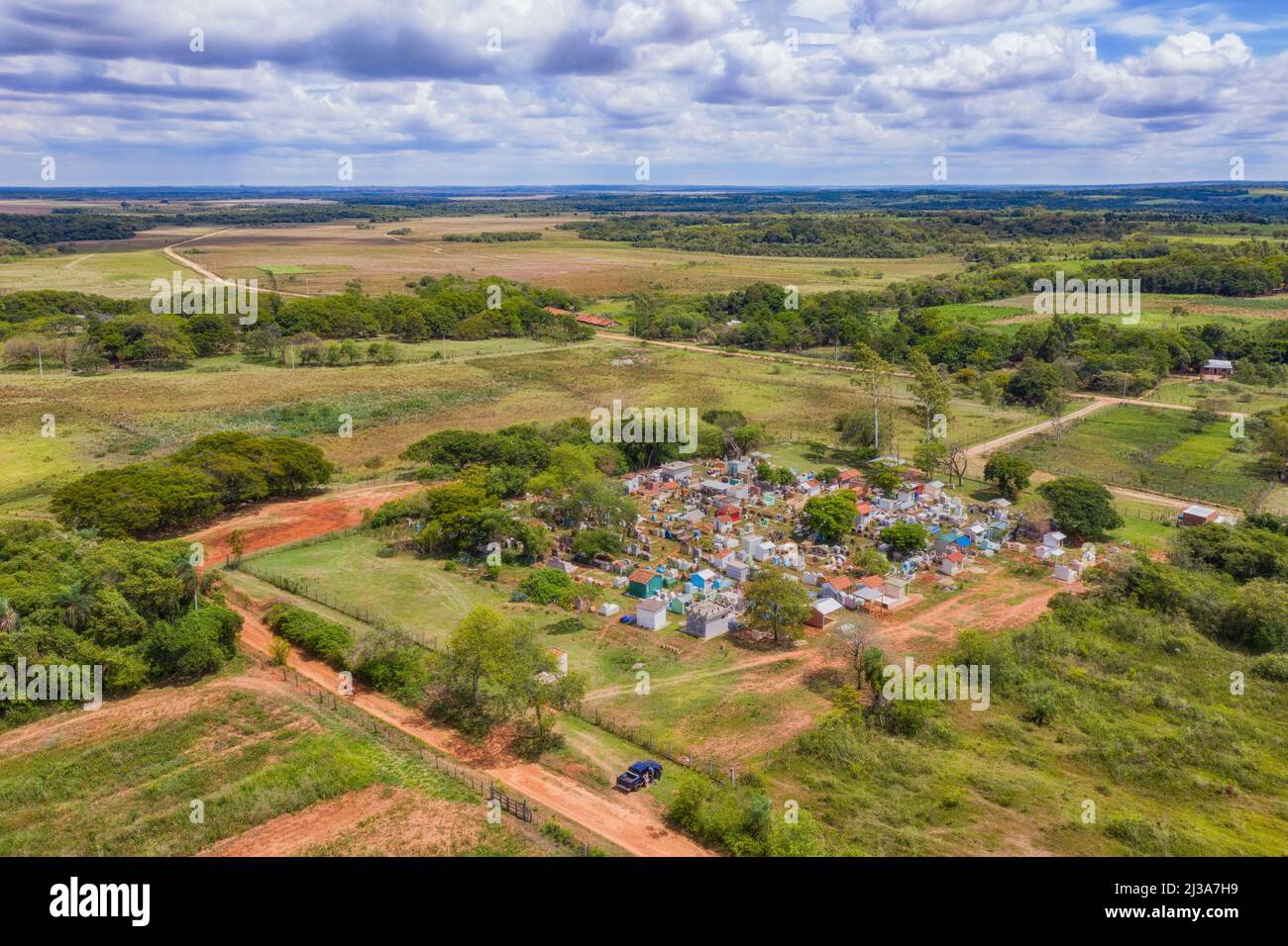 Aerial view of a cemetery with above ground graves in Paraguay. Stock Photo
