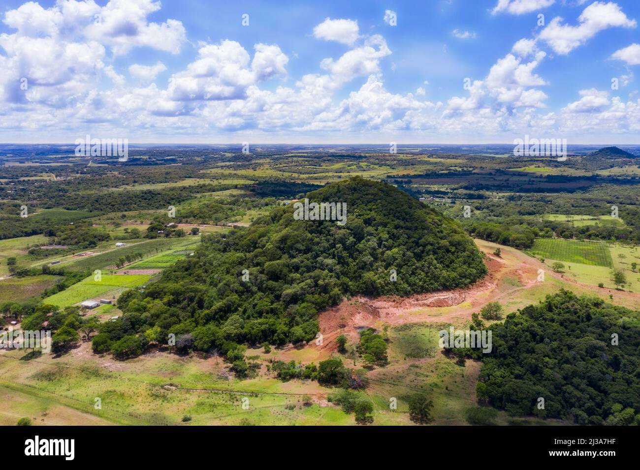 Aerial view of the countryside in Paraguay, here near Colonia Independencia. Stock Photo