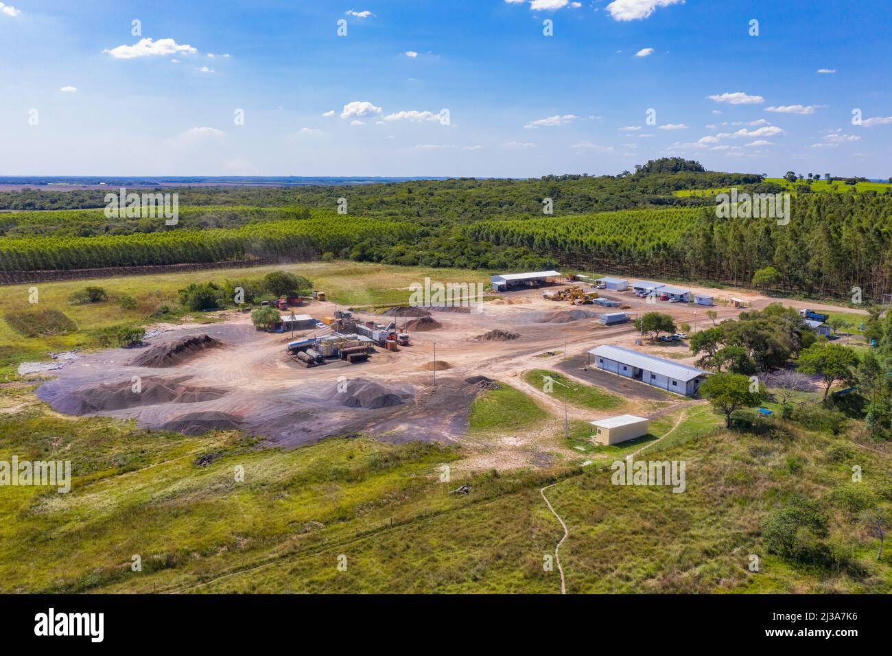 Jorge Naville,Mbocayaty del Guaira, Paraguay - February 10, 2022: Construction site for the new construction of the road from Jorge Naville to Maurici Stock Photo