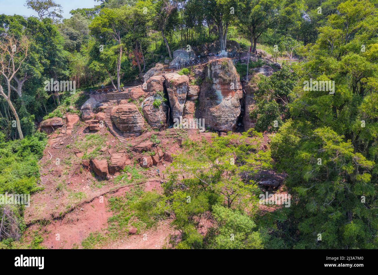 Aerial view of the Dragon Rocks in the Ybytyruzu Mountains in Paraguay. Stock Photo