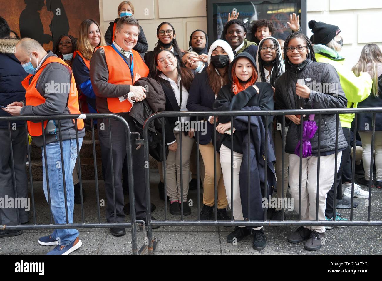 April 6 2022 New York NY USA Local high school students and teachers who participated in the Hamilton Education Project attend a Hamilton An American Musicala .The Richard Rodgers Theater NYC.April 6 ...