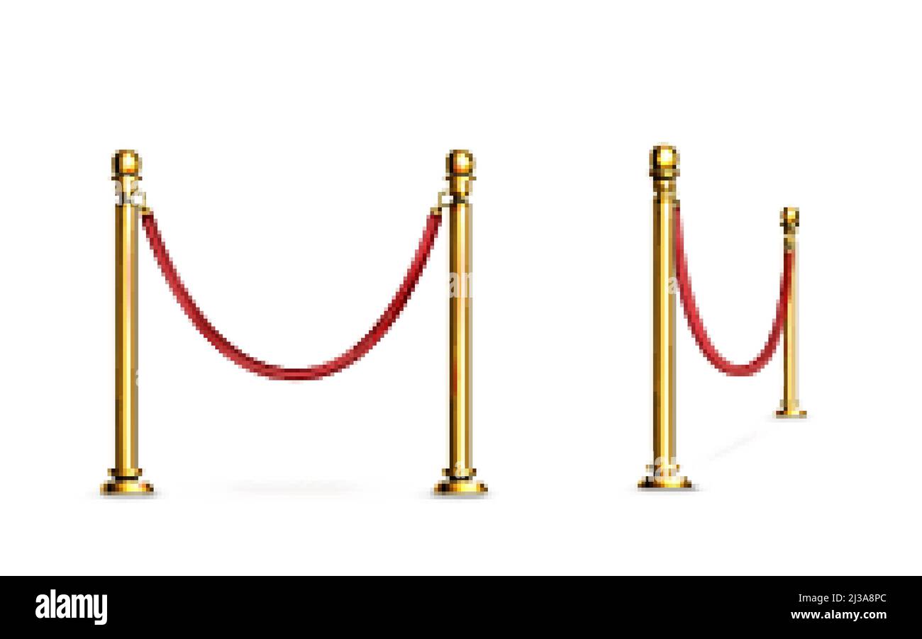 Barrier with rope and gold poles, fence for red carpet or vip event