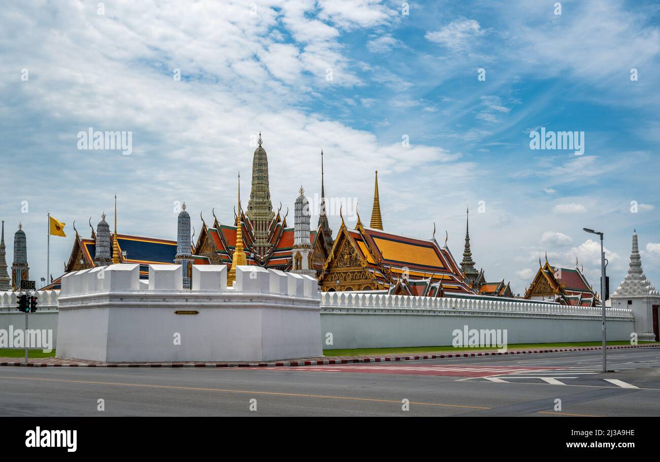 Bangkok, Thailand - Mar 29, 2022: The beautiful Thailand traditional architecture of The Temple of the Emerald Buddha or Wat Phra Kaew, the same area Stock Photo