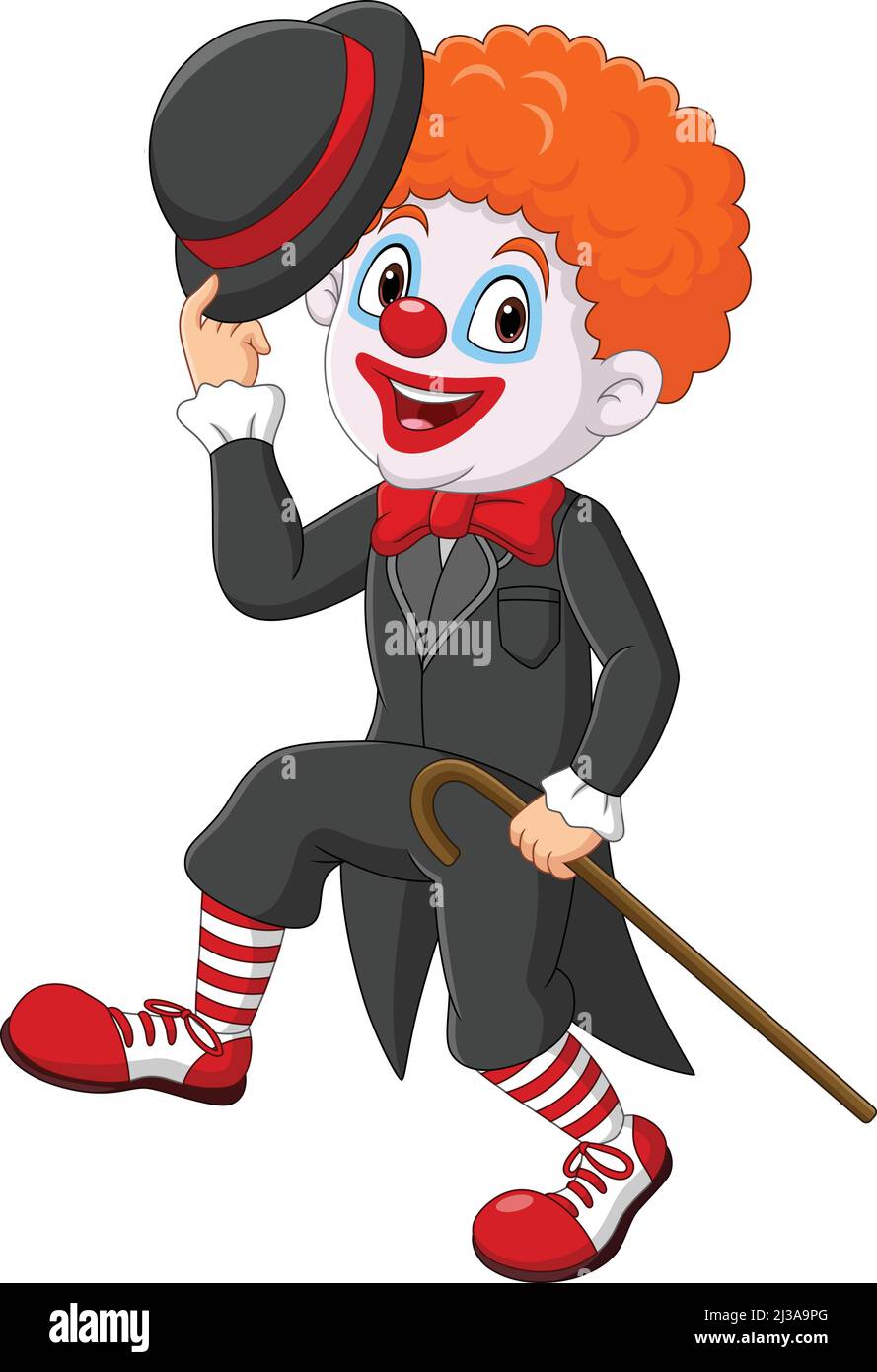 Cartoon clown with hat and stick Stock Vector