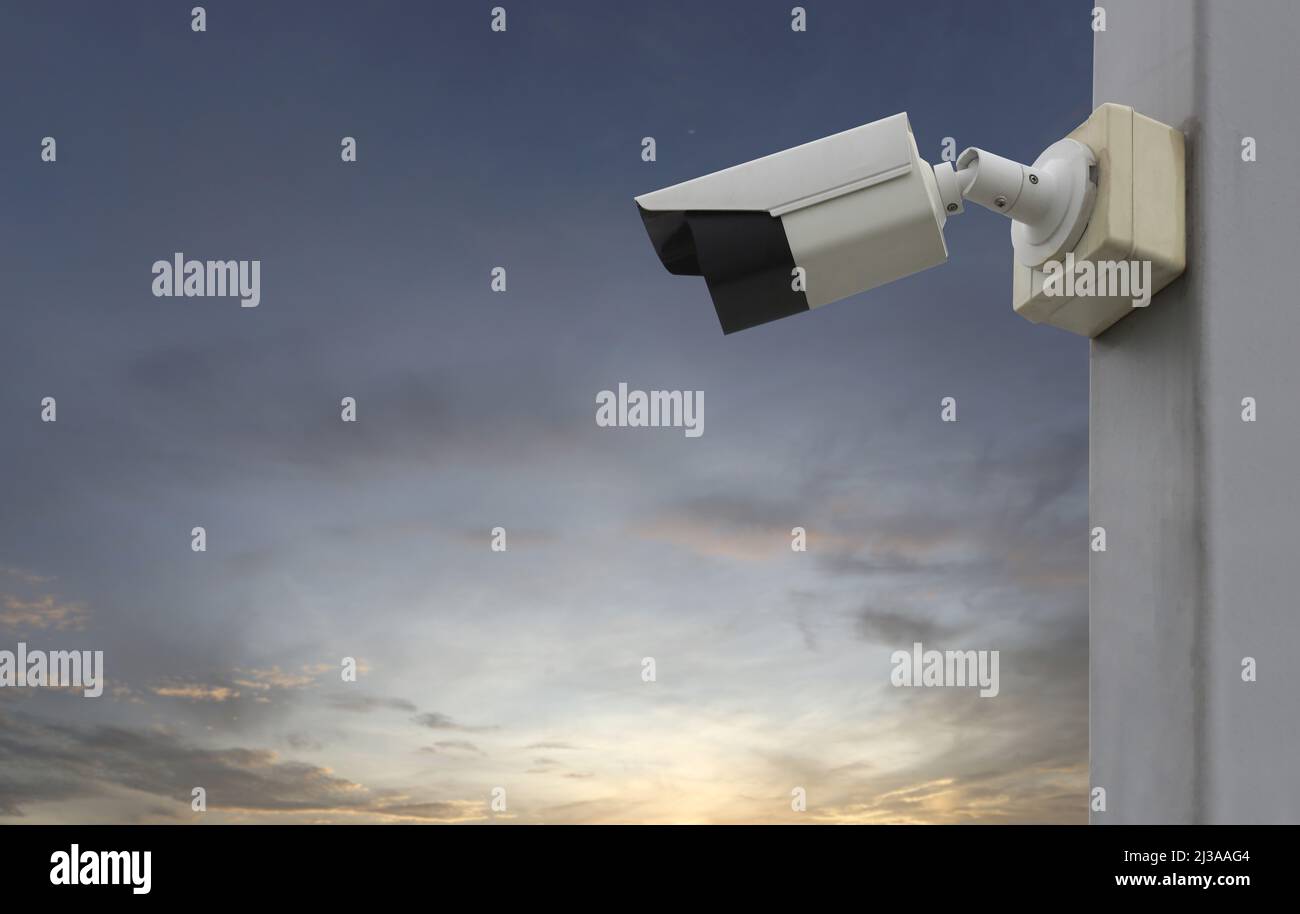 CCTV tool on twilight sky background,Equipment for security systems and have copy space for design. Stock Photo