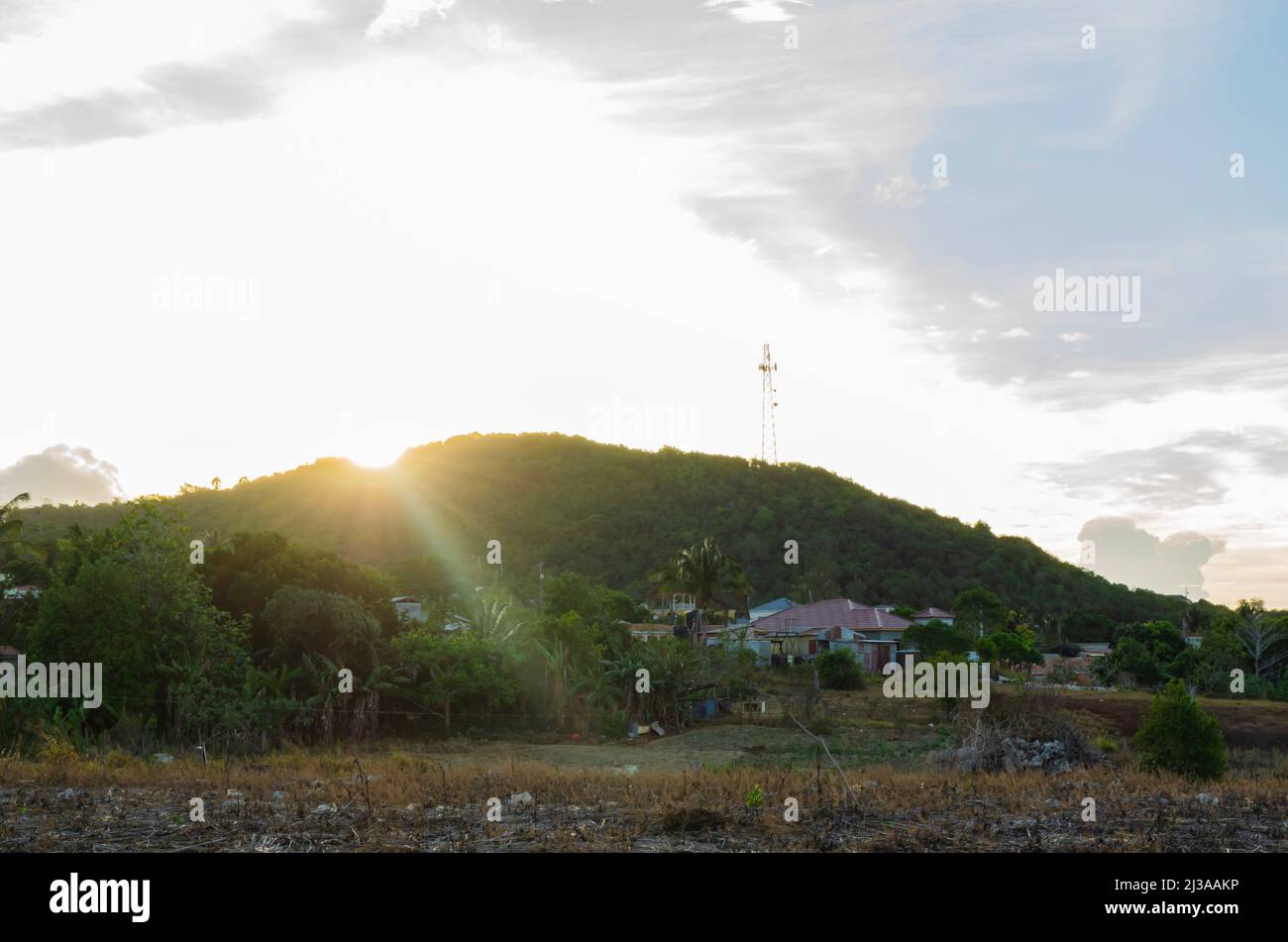 Sun rising over mountains trees hi-res stock photography and images - Alamy