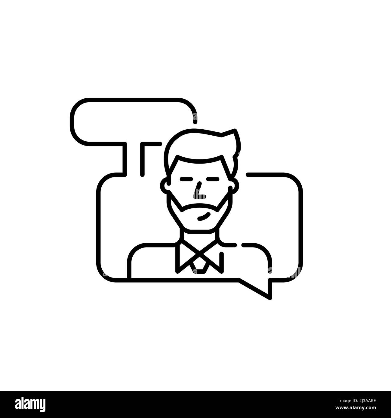Young man in a shirt and tie having a conversation. Pixel perfect, editable stroke line art icon Stock Vector