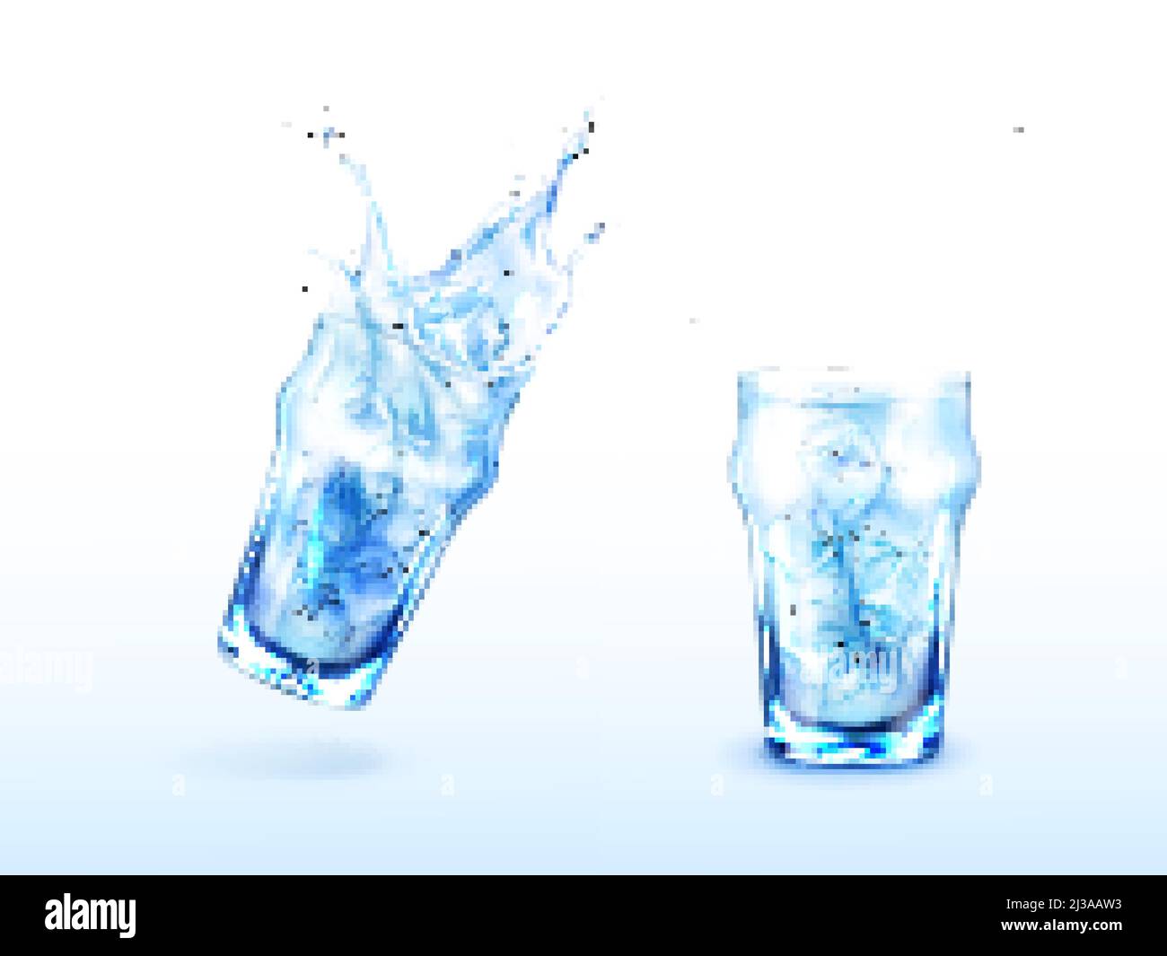 Glass with water and ice cubes. Cold drink in transparent cup with ...
