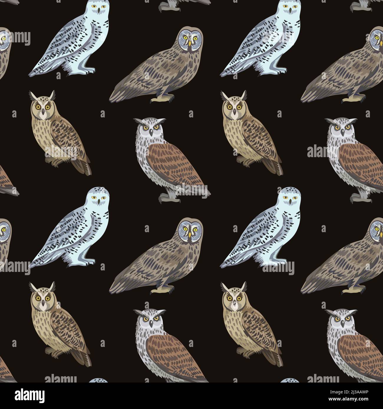 Seamless pattern with cute owls for design and textile.  Stock Vector