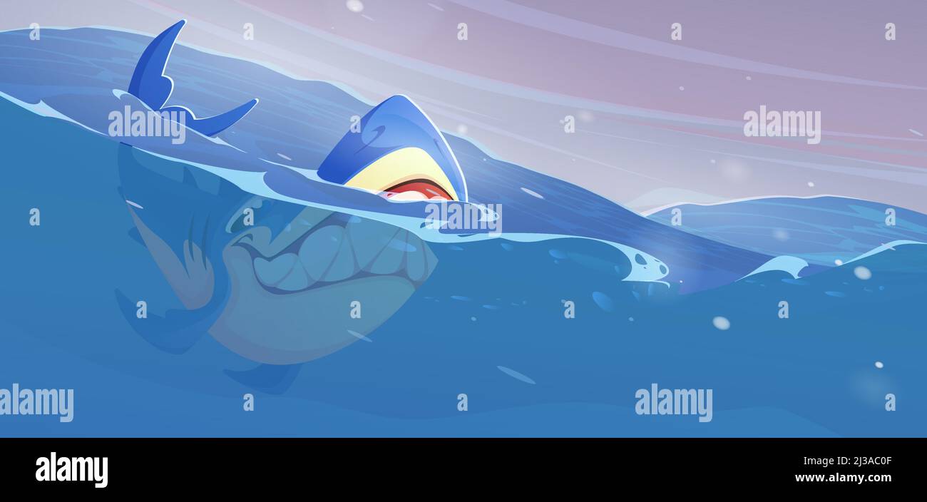 Shark in sea, dangerous fish predator swim in ocean waves. Underwater ...