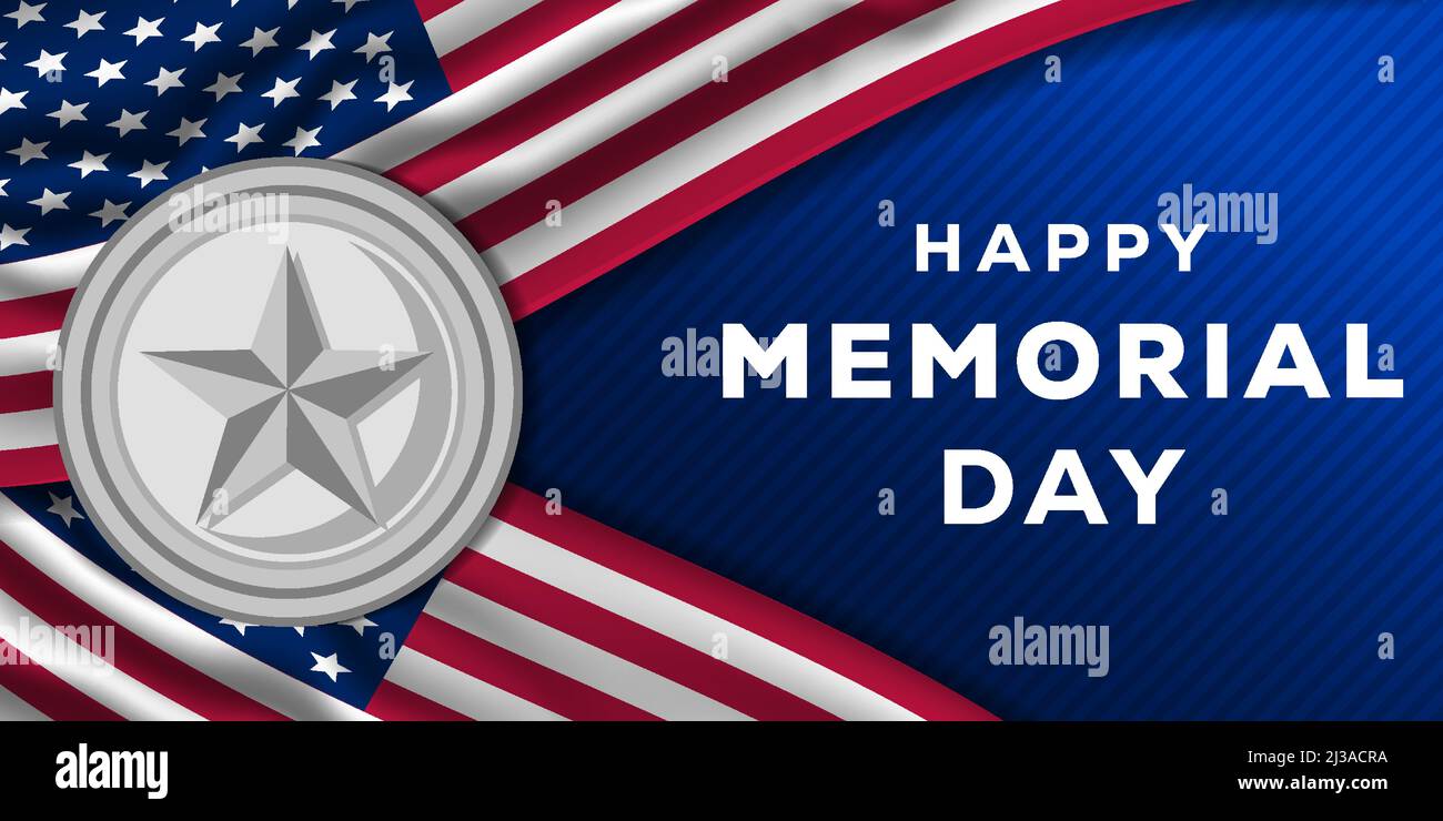 memorial day illustration with realistic American flags Stock Vector ...