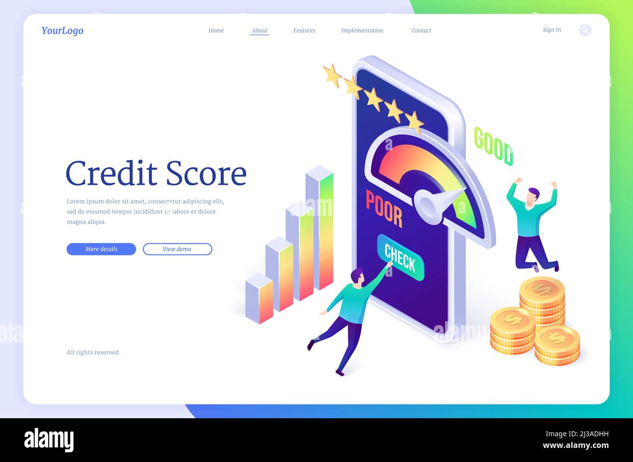 Credit score banner. Mobile application with rating scale from poor to good rate. Vector landing
