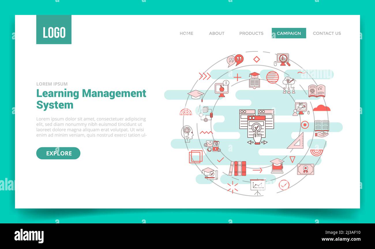 lms learning management system concept with circle icon for website ...