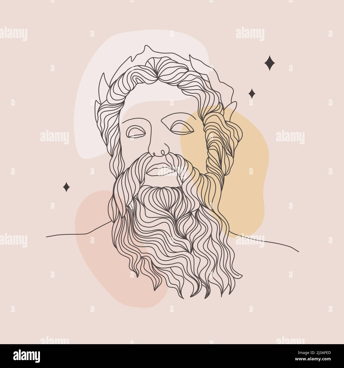 Ancient greek sculpture. Linear head of Zeus. God antique statue. Trendy vector illustration in