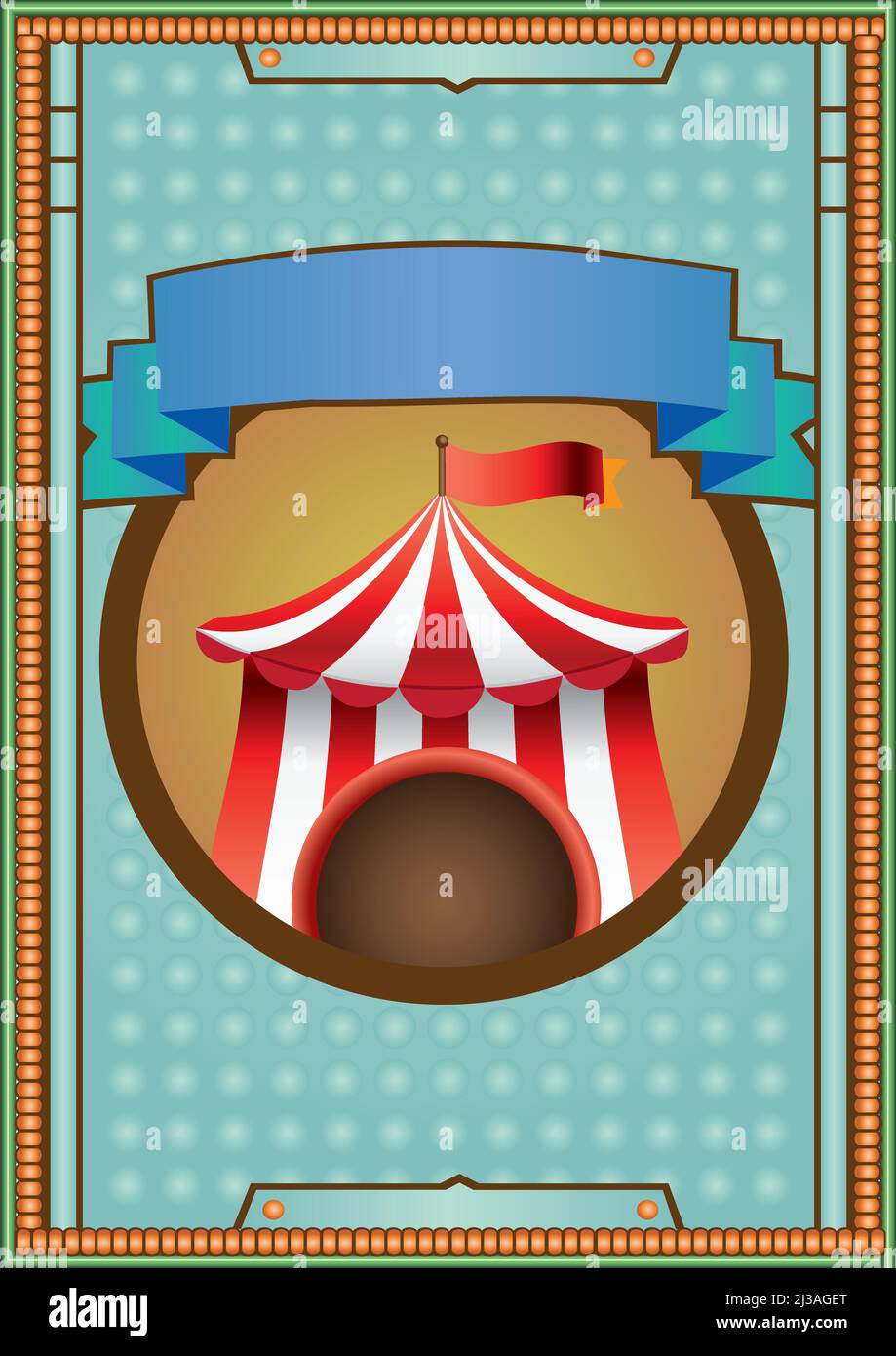 Red and white striped circus tent in circle sign with blank ribbon ...