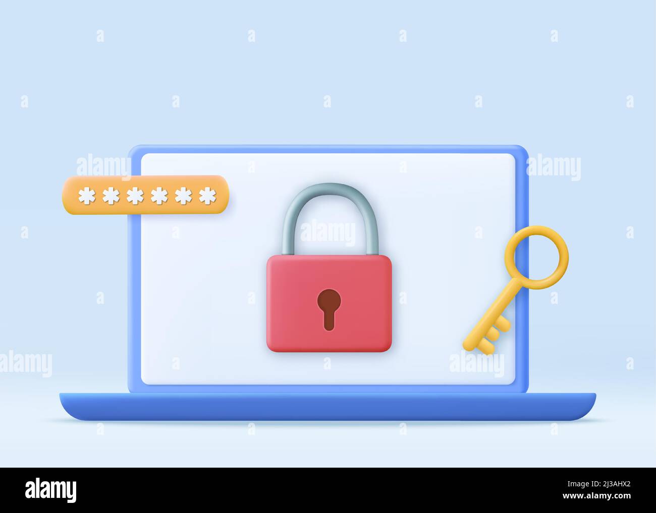 Personal data security. Laptop screen with lock. 3D Stock Vector