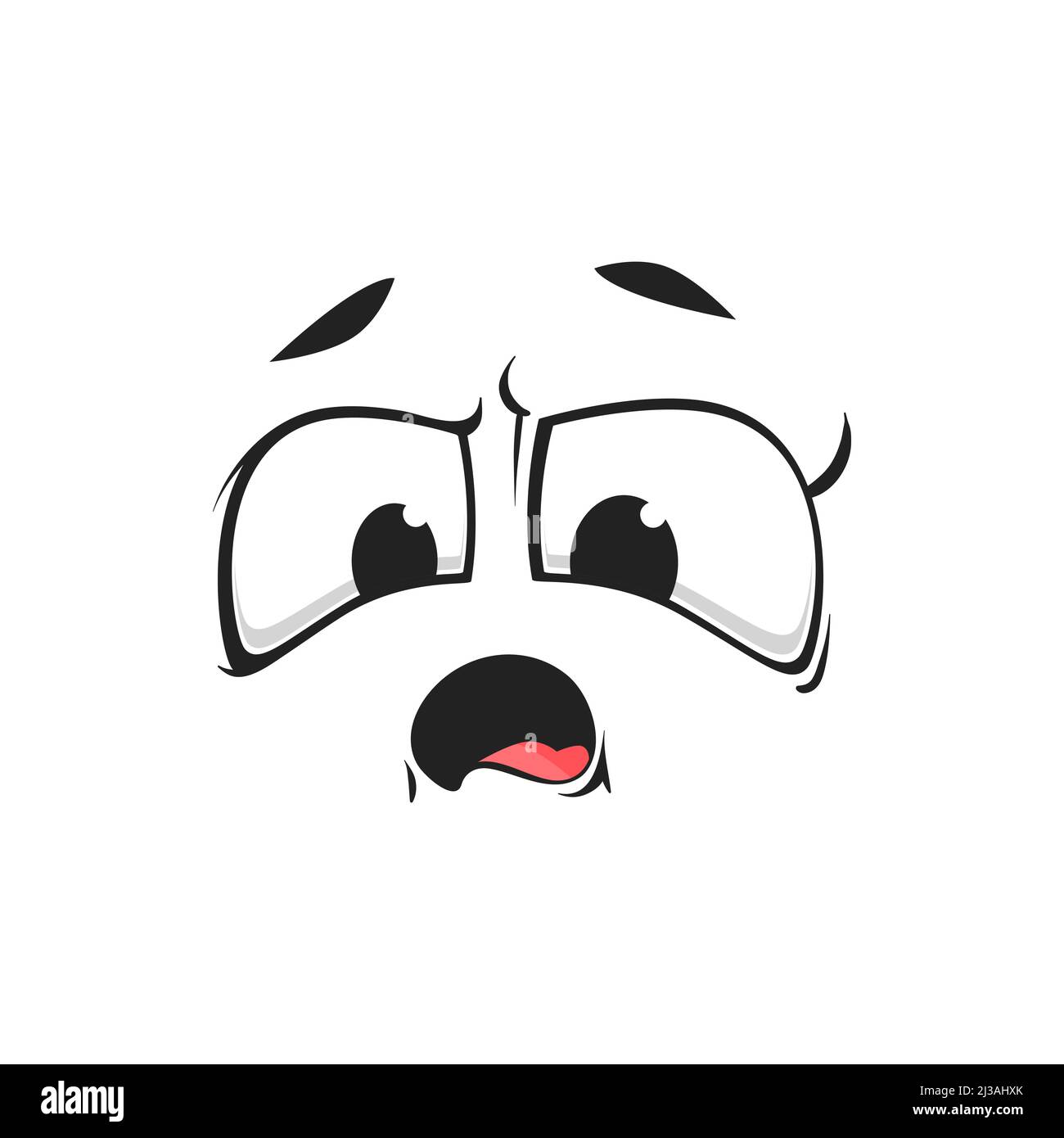 Cartoon grumble face, vector murmur emoji with annoyed eyes and open mouth. Negative facial expression, growl feelings, comic face isolated on white b Stock Vector