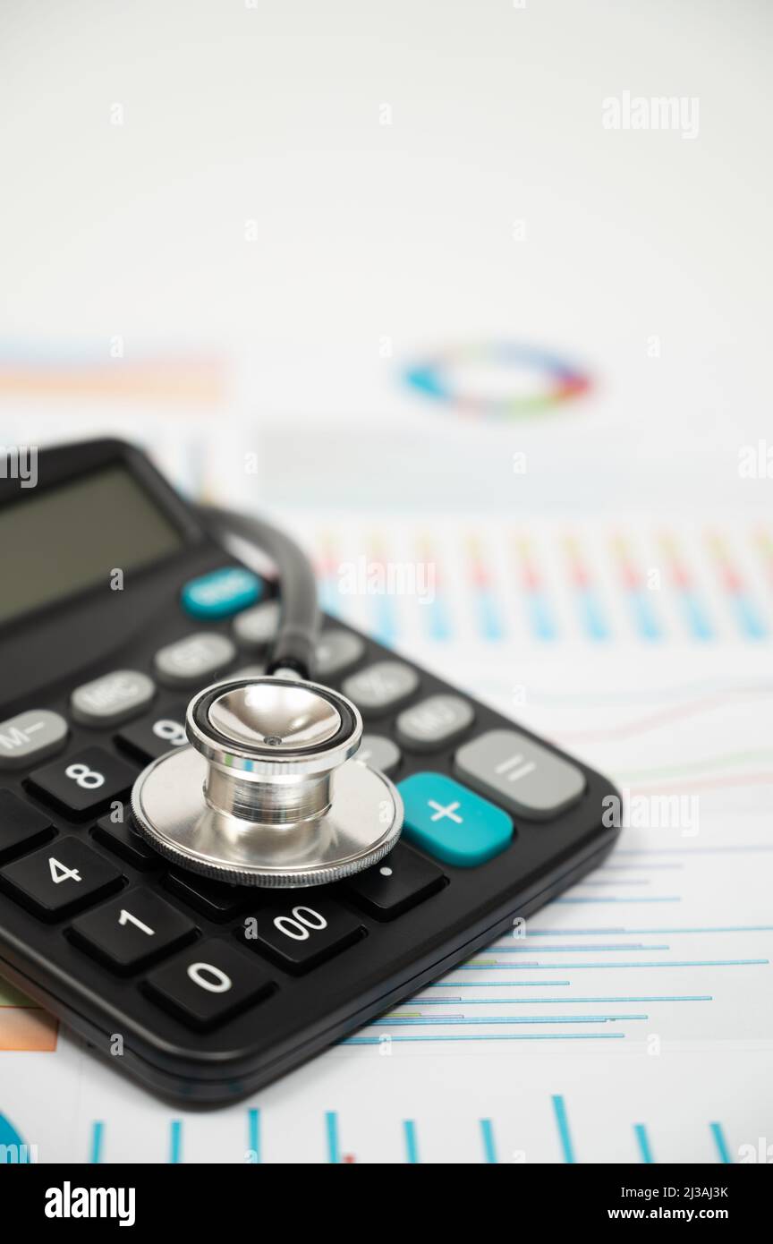 Medical concept background with several types of graphs and a stethoscope. Stock Photo