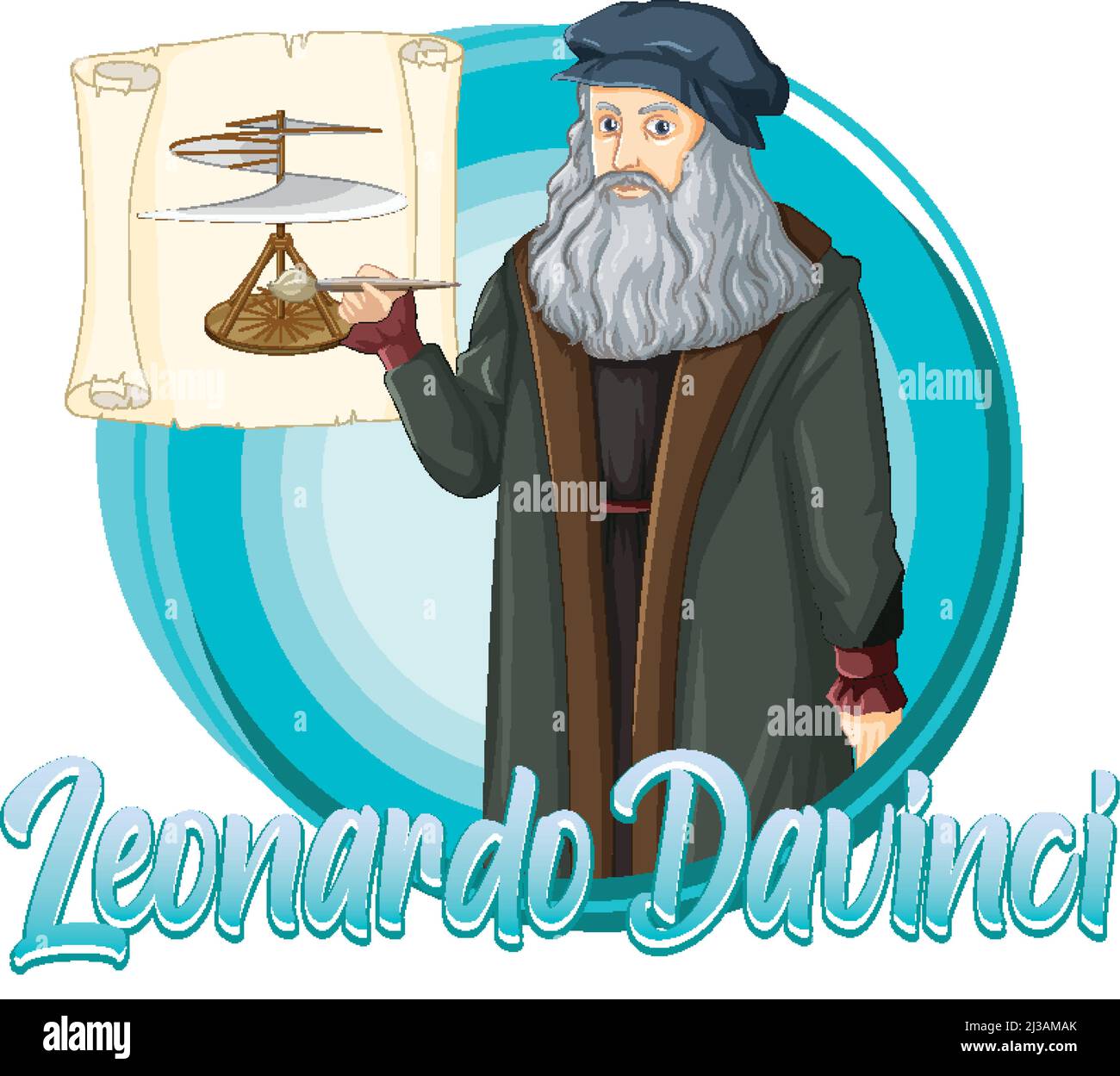 Leonardo Da Vinci character in cartoon style illustration Stock Vector