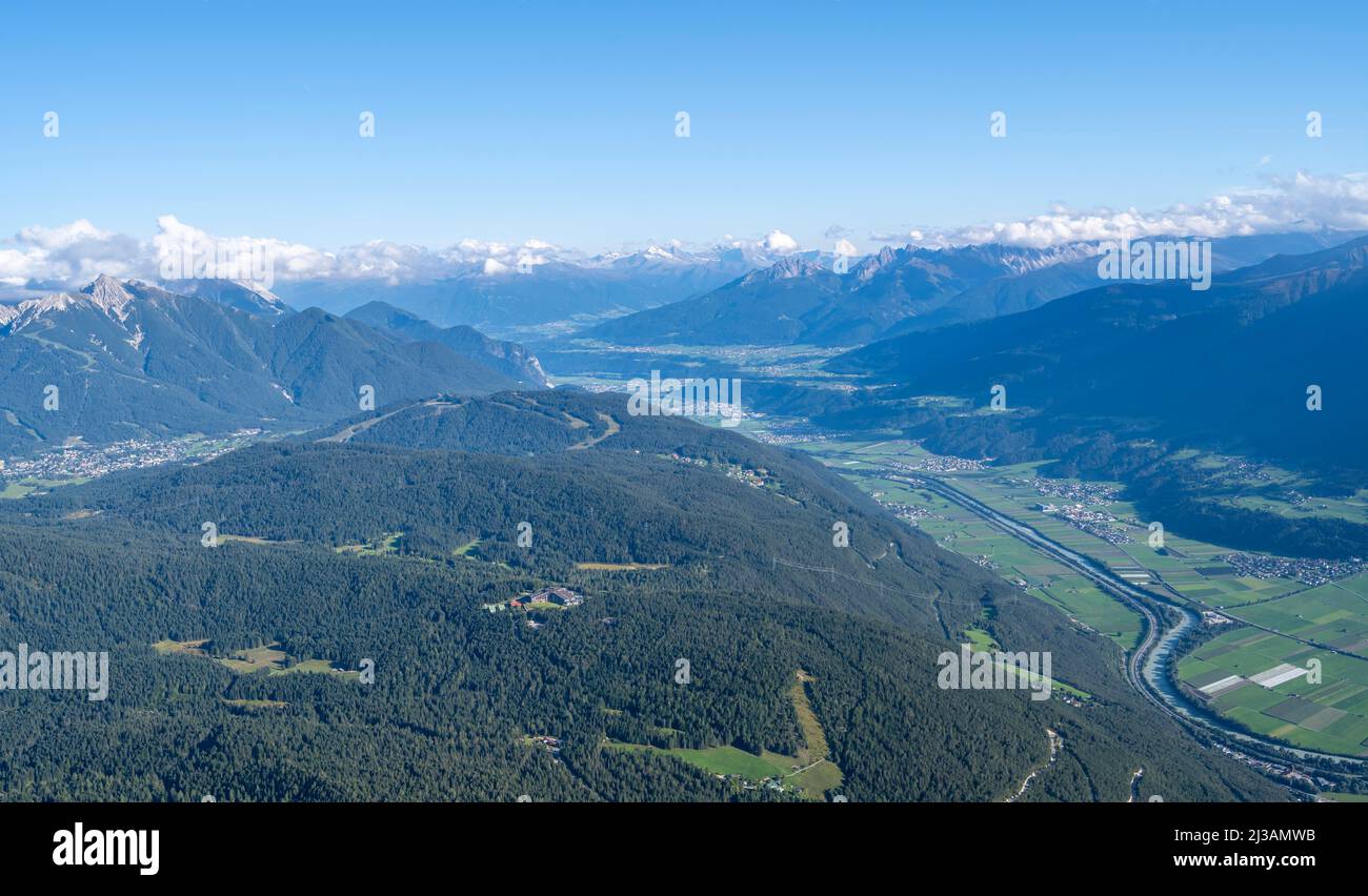 View of the Inn Valley and mountain panorama, from the summit of Hohe  Munde, Mieminger Kette, Tyrol, Austria Stock Photo - Alamy