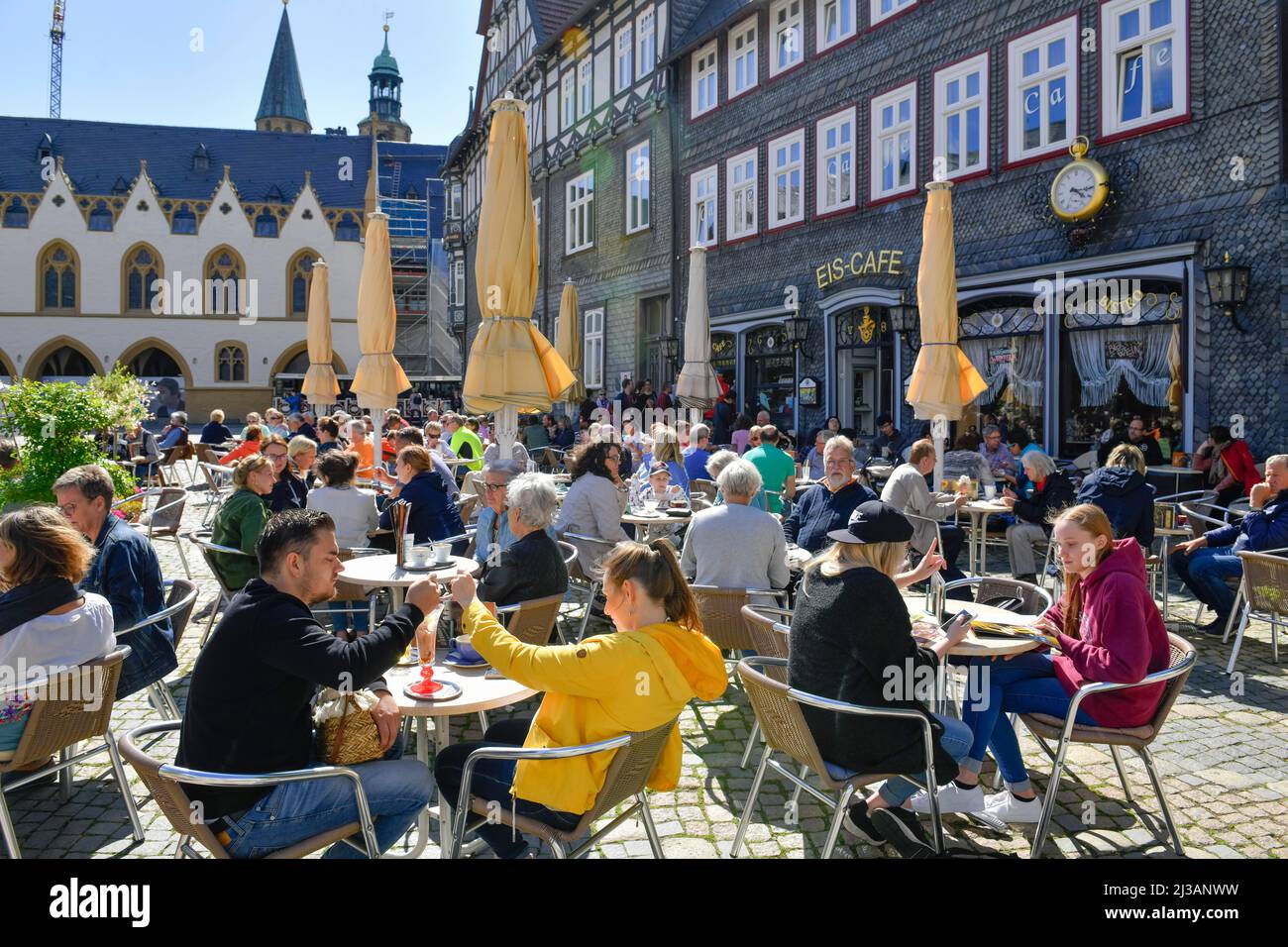 Ice cream cafe, market place, Goslar, Lower Saxony, Germany Stock Photo