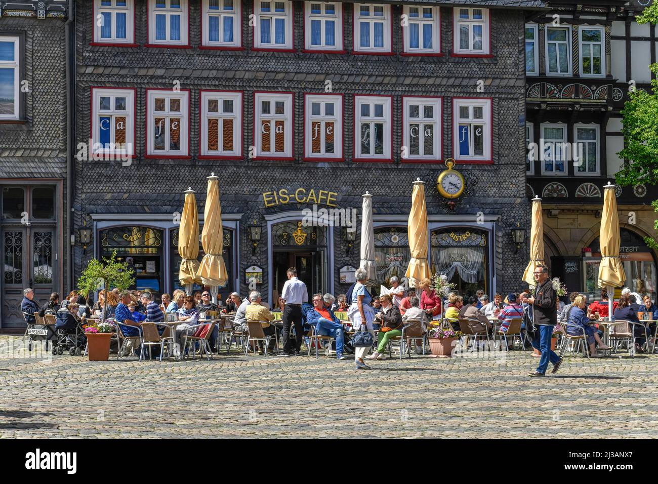 Ice cream cafe, market place, Goslar, Lower Saxony, Germany Stock Photo