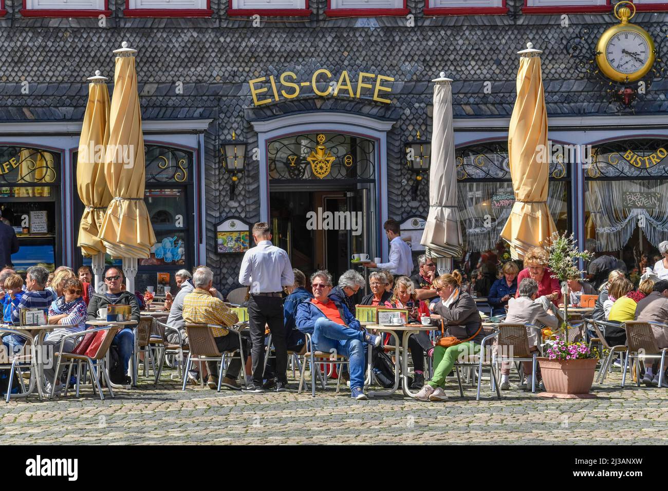 Ice cream cafe, market place, Goslar, Lower Saxony, Germany Stock Photo